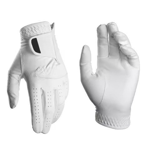 Cabretta leather glove pair, palm and back views