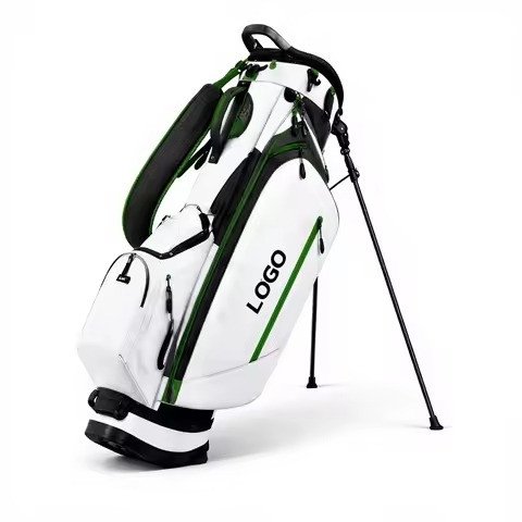 White stand bag printed with LOGO placeholder showing branding zones