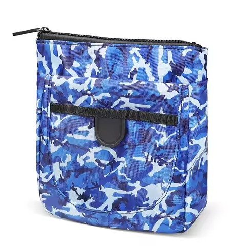 Blue camouflage zip pouch with front pocket