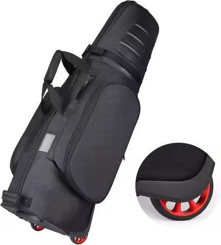 Padded travel cover with skate wheels, wheel detail inset