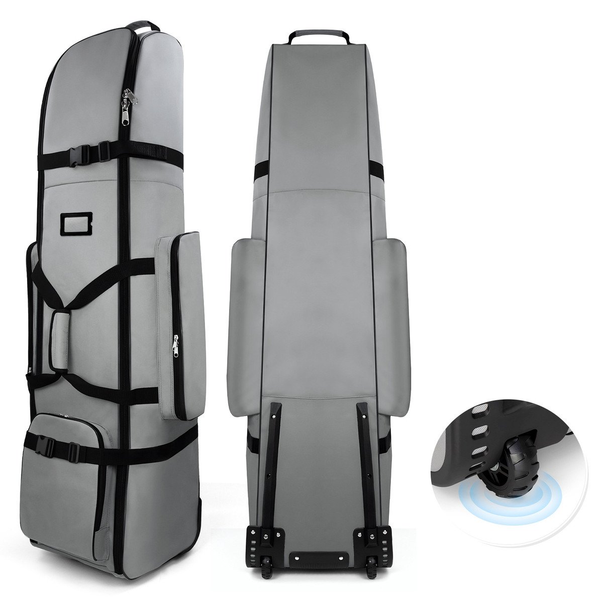 Grey wheeled travel covers, front and back, with wheel-base detail