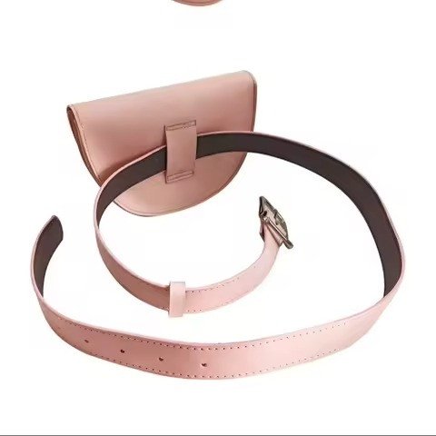 Pink leather belt and mini pouch set