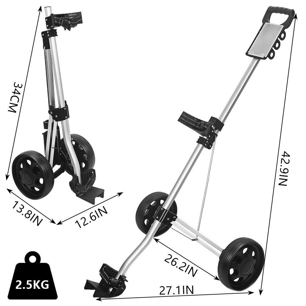 Dimension sheet: 2.5 kg aluminium frame, 42.9 in handle height