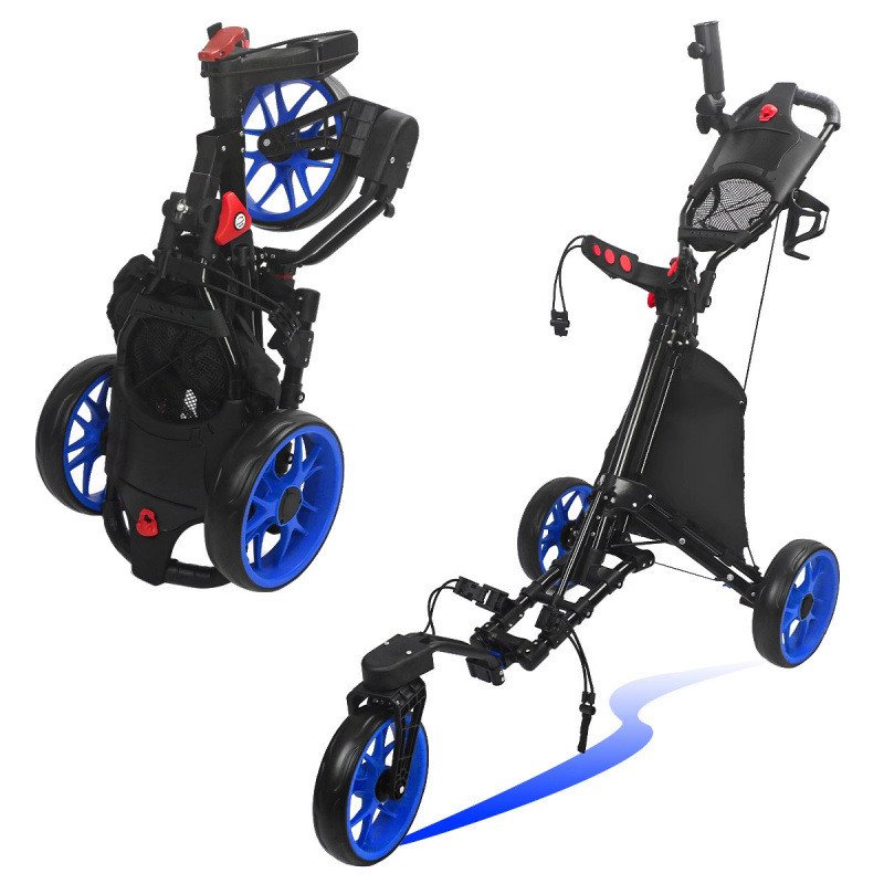 Blue-wheel trolley shown folded and open side by side