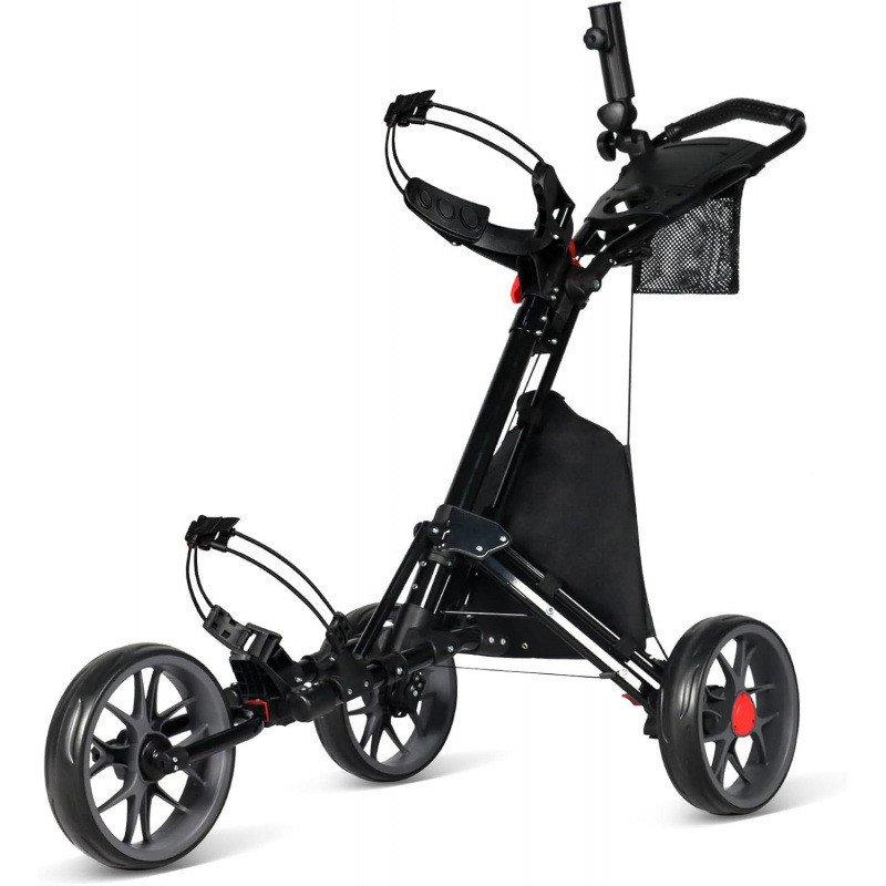 Black aluminium trolley with handbrake and storage net