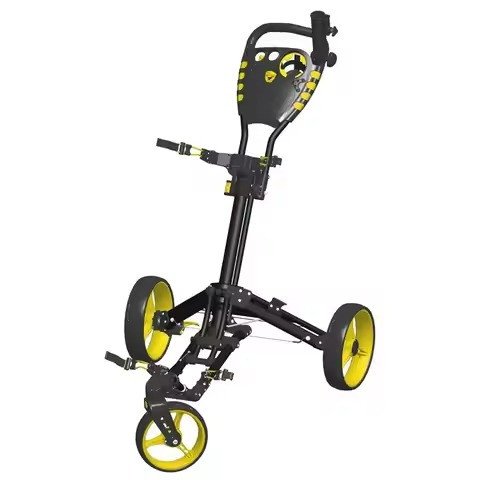 Black-and-yellow trolley with contoured console