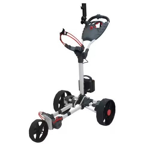 Silver four-wheel cart with red accents