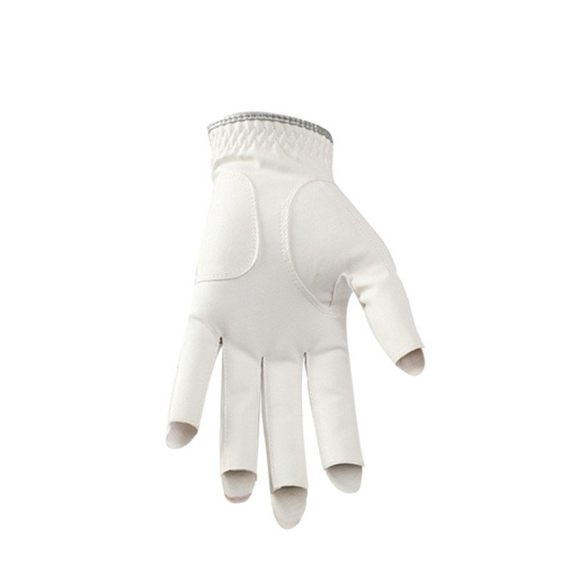 Palm view of an unbranded white leather golf glove — OEM reference sample