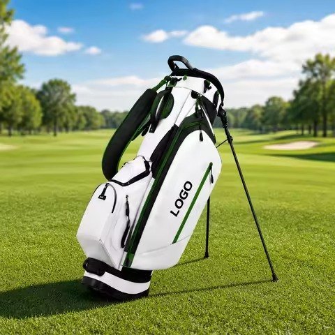 14-way divider golf stand bag with retractable legs and dual carry strap, blank panel for brand logo